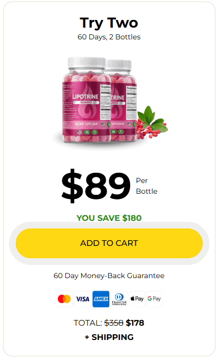 LipoTrine Gummies 60-days supply bottle for metabolism support USA
