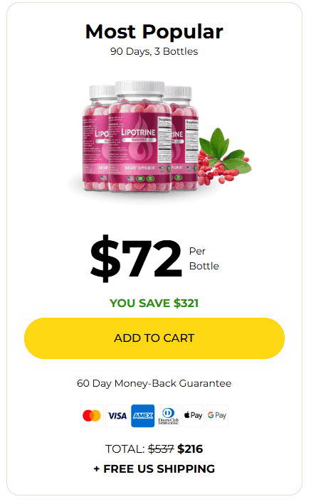LipoTrine Gummies 90-day supply bottle for metabolism support
