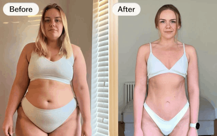 Verified LipoTrine Gummies customer before and after transformation showing 15 lbs weight loss in 3 months with improved energy and appetite control